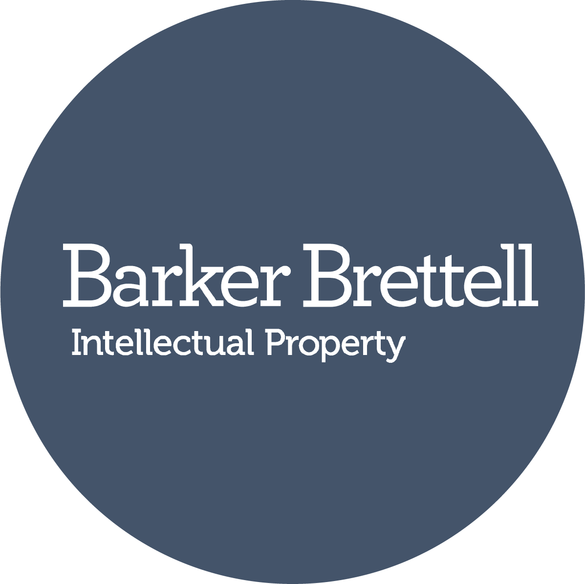 Barker Brettell Intellectual Property logo in white and in blue circle