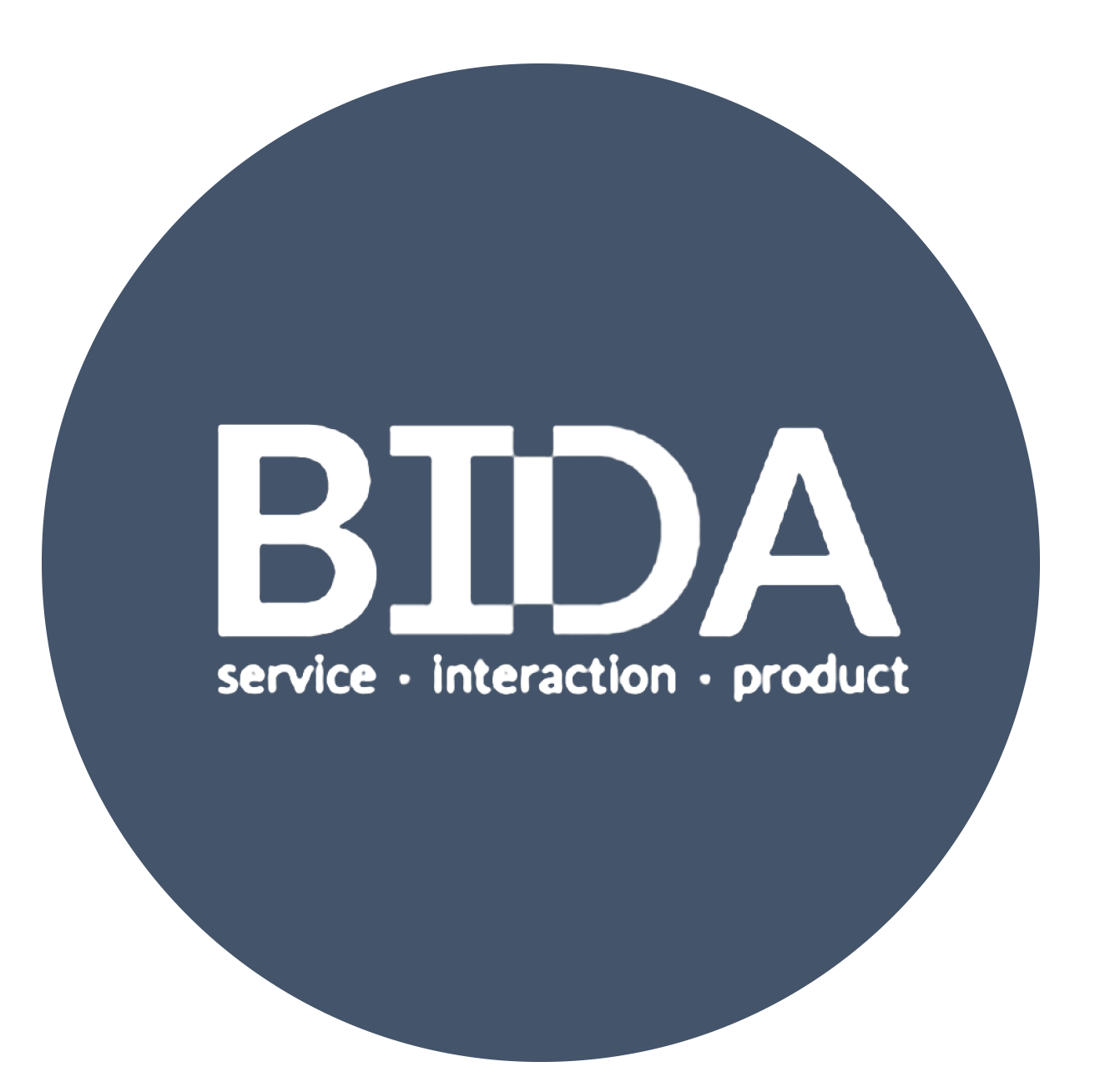 BIDA logo in white and in blue circle