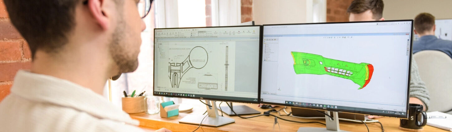 CAD shown on screen as part of the product design services offered by Simple Design Works