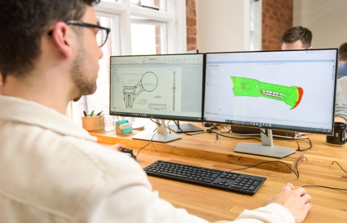 CAD shown on screen as part of the product design services offered by Simple Design Works