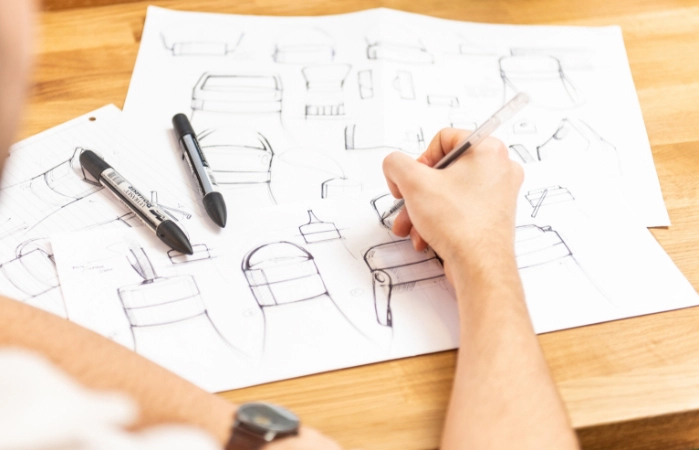 Product designer making concept development sketches as part of product design services process