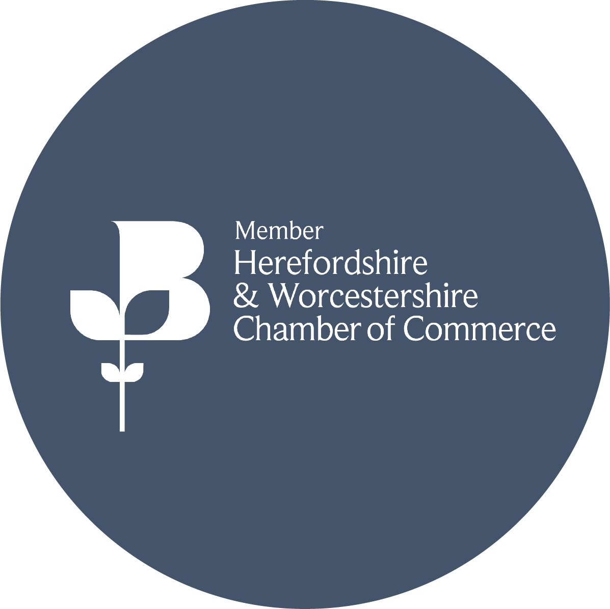 Herefordshire & Worcestershire Chamber of Commerce logo in white and in blue circle