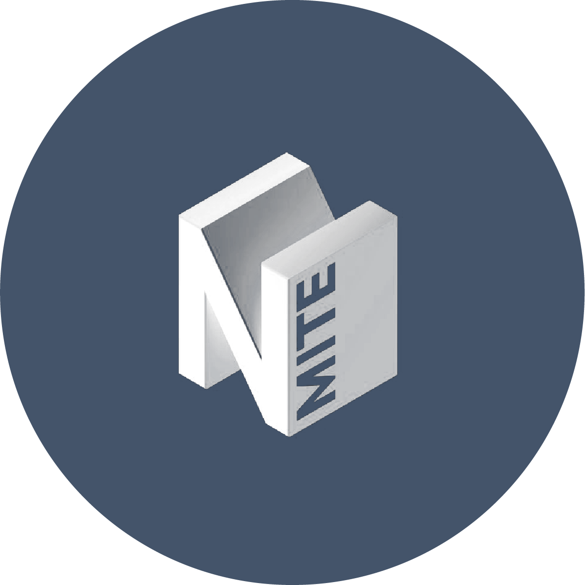 NMITE logo in white and in blue circle