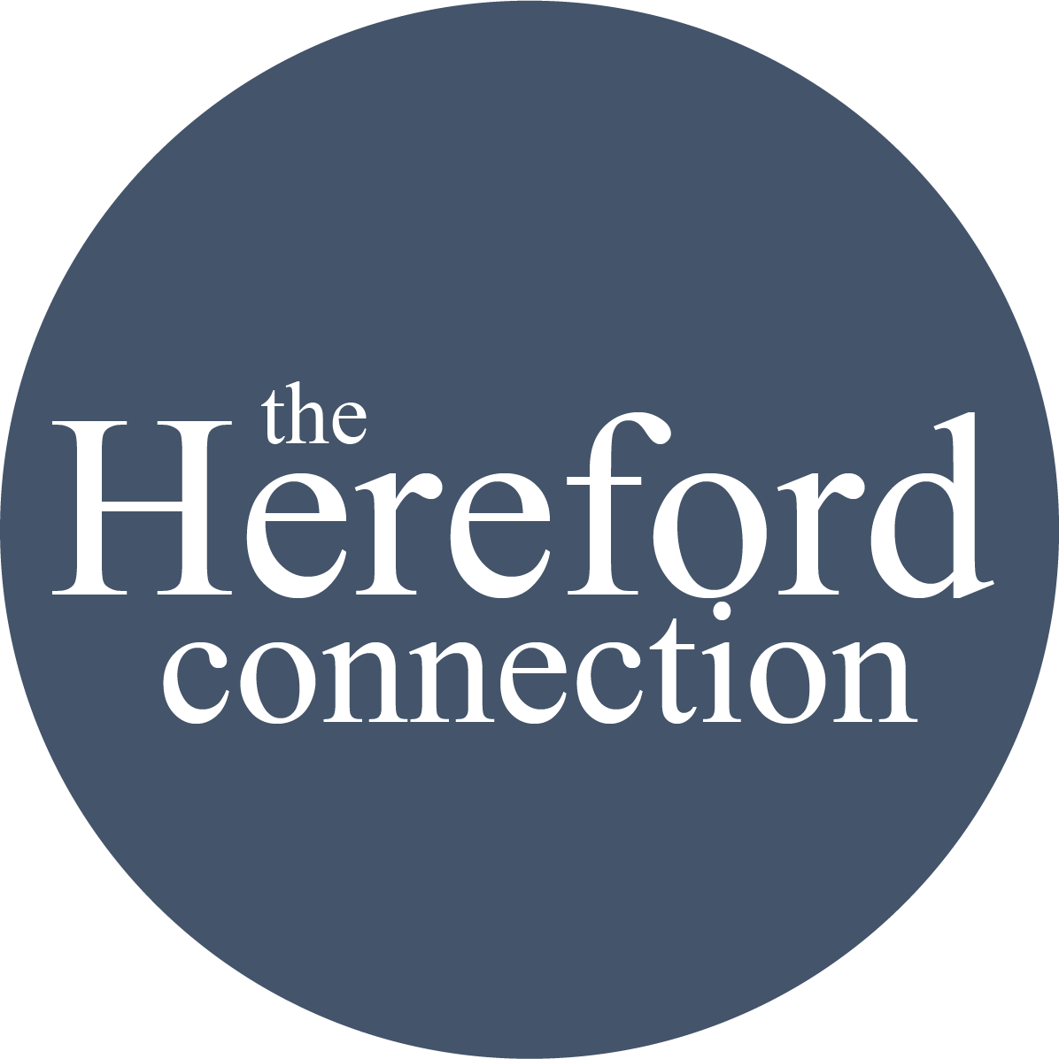 The Hereford Connection logo in white and in blue circle
