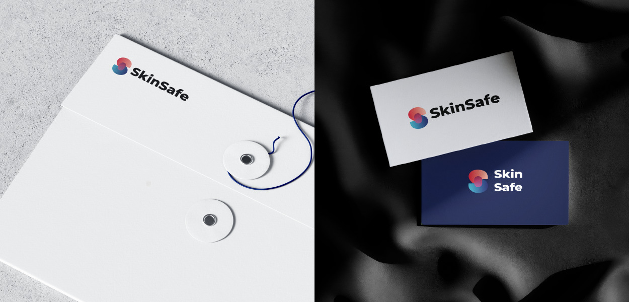 Photo realistic renders of SkinSafe branding on stationery